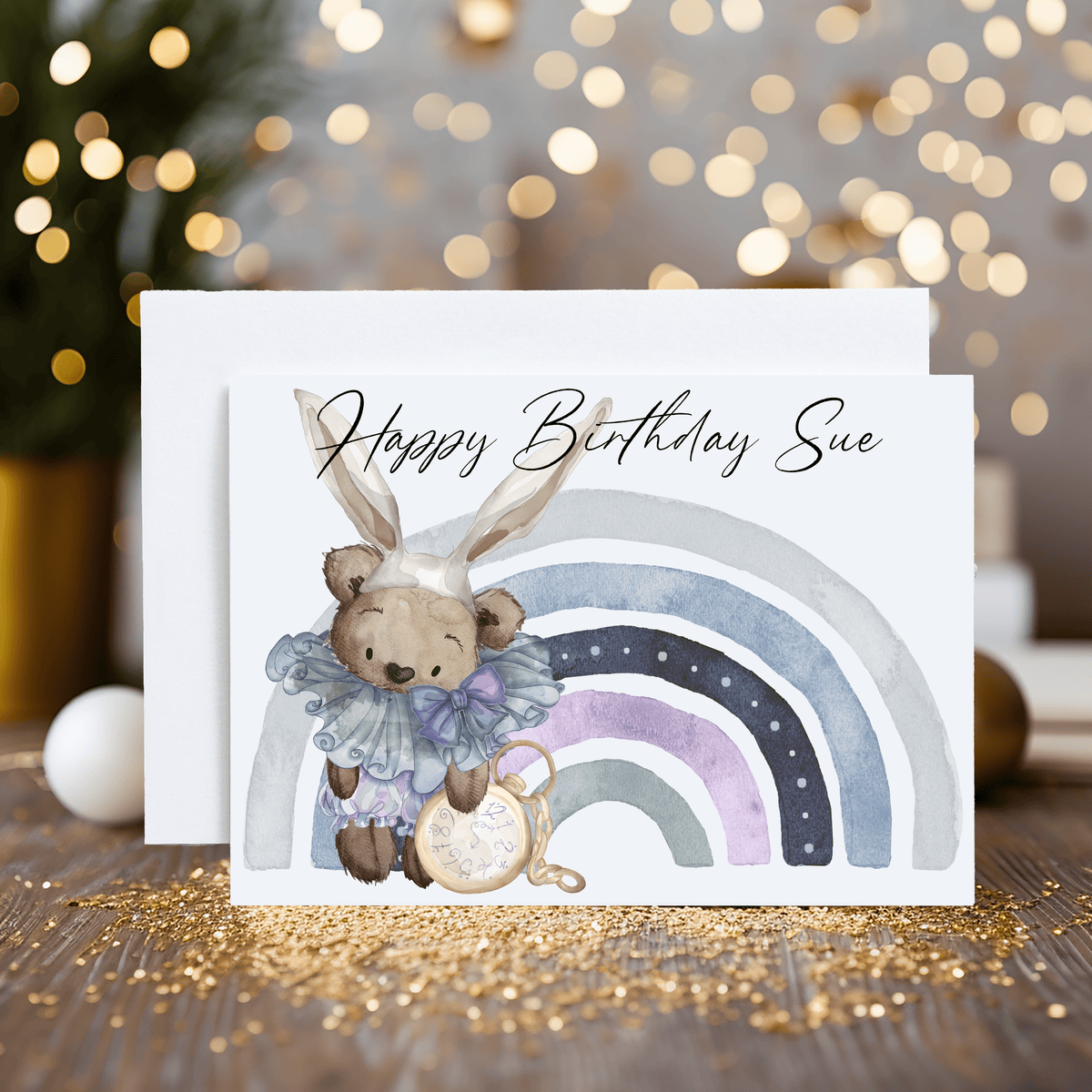 Lilac Bear Greetings Card: Personalised - Rainbowprint.uk