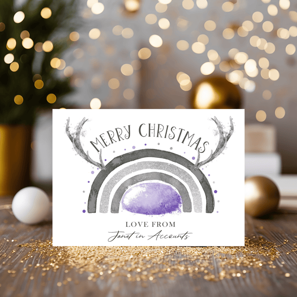 Lilac Reindeer Antlers Personalised Christmas Card, can have any wording on the front - Rainbowprint.uk