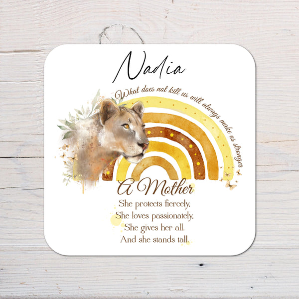 Lioness Motivational Mother Coaster personalised with any wording - Rainbowprint.uk