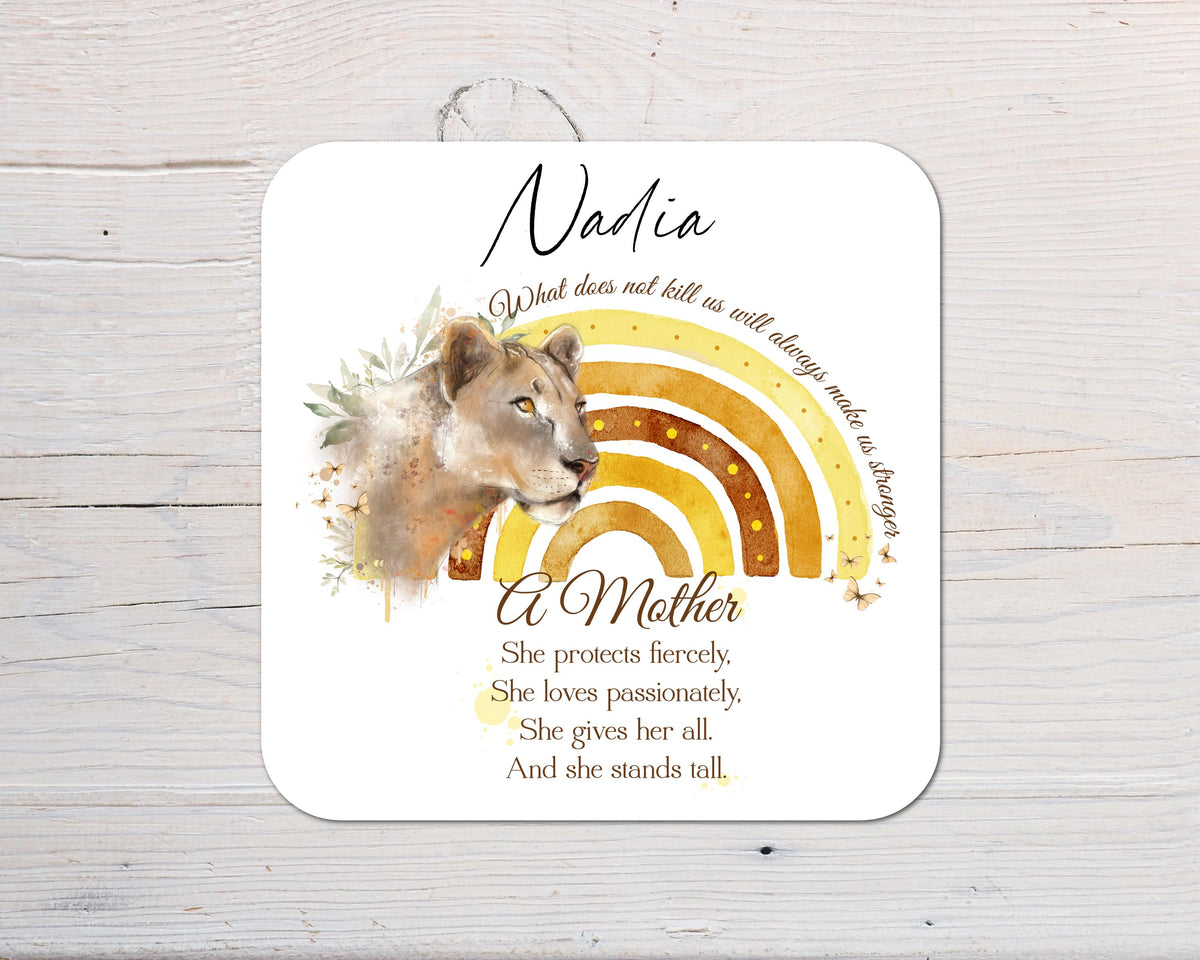 Lioness Motivational Mother Coaster personalised with any wording - Rainbowprint.uk