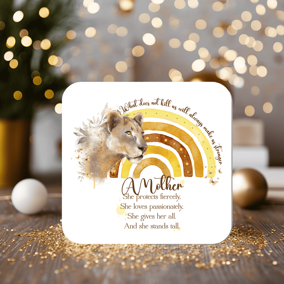 Lioness Motivational Mother Coaster personalised with any wording - Rainbowprint.uk