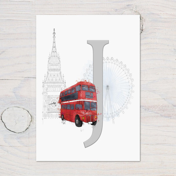 London Bus Glossy A4 Initial Personalised Wall Print, ideal for Bus Fans, Bedroom Walls, Wall Art, London - Rainbowprint.uk