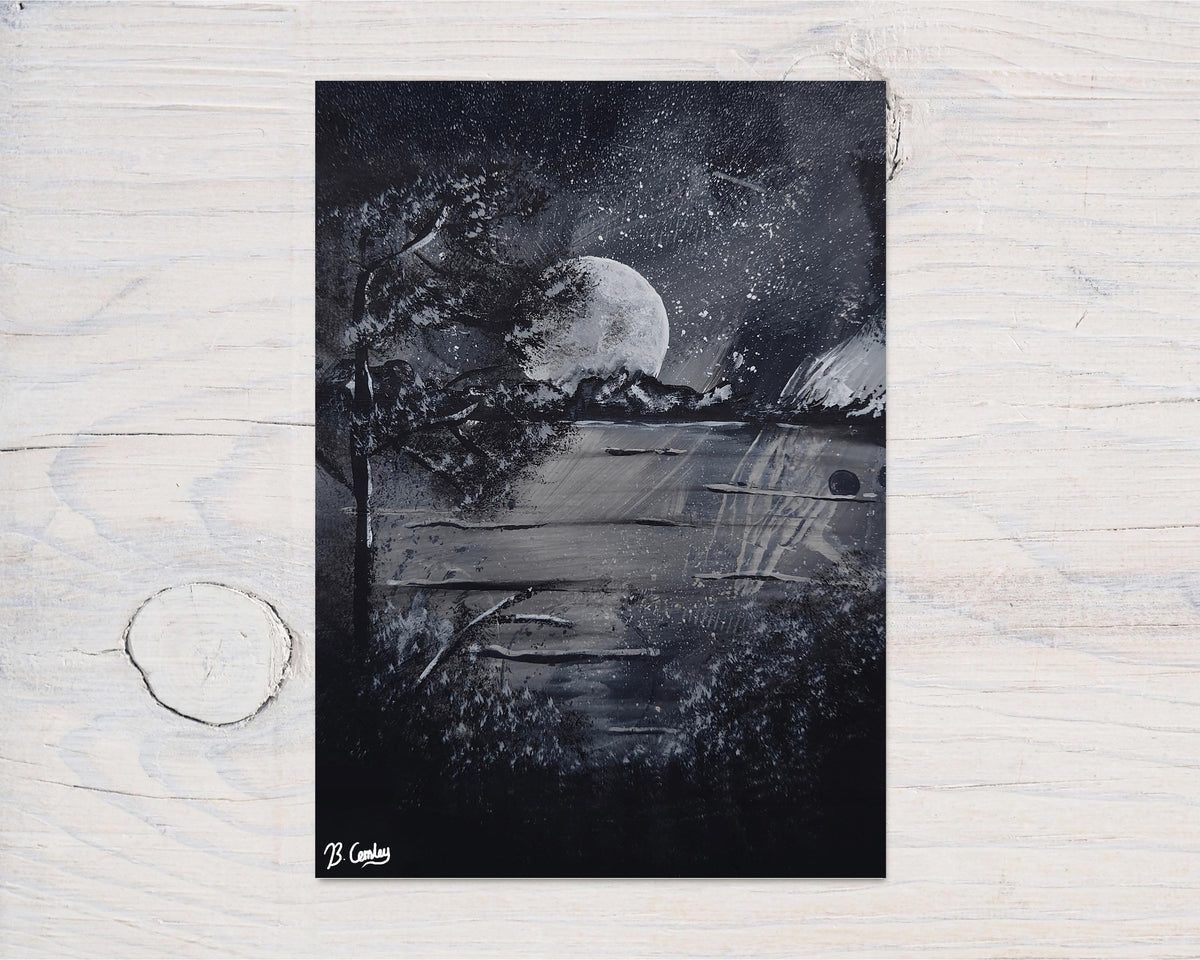 Moon Mountains" A4 Print on 260gsm Glossy Art Card, ideal Wall Decor - Rainbowprint.uk