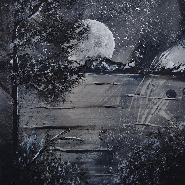 Moon Mountains Greetings Card: Atmospheric art, can be personalised - Rainbowprint.uk