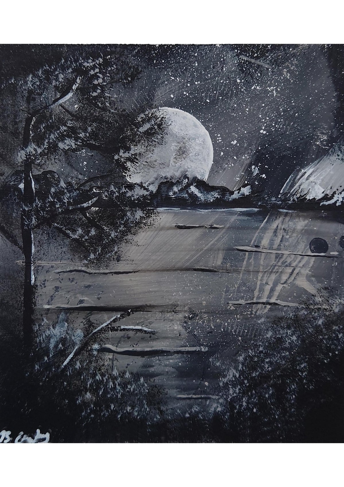 Moon Mountains Greetings Card: Atmospheric art, can be personalised - Rainbowprint.uk