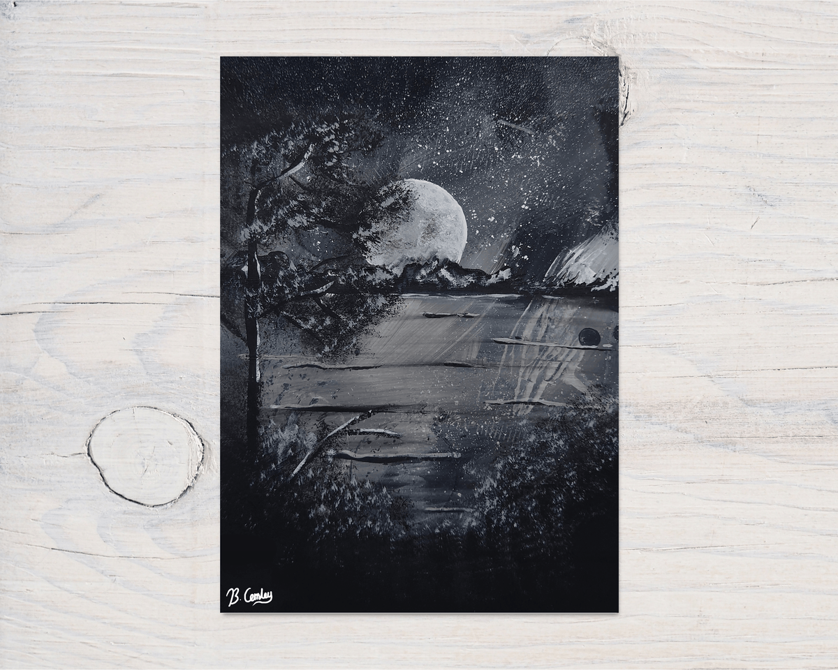 Moon Mountains Greetings Card, can be personalised - Rainbowprint.uk