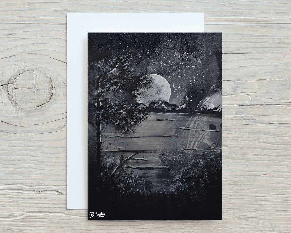 Moon Mountains Greetings Card, can be personalised - Rainbowprint.uk