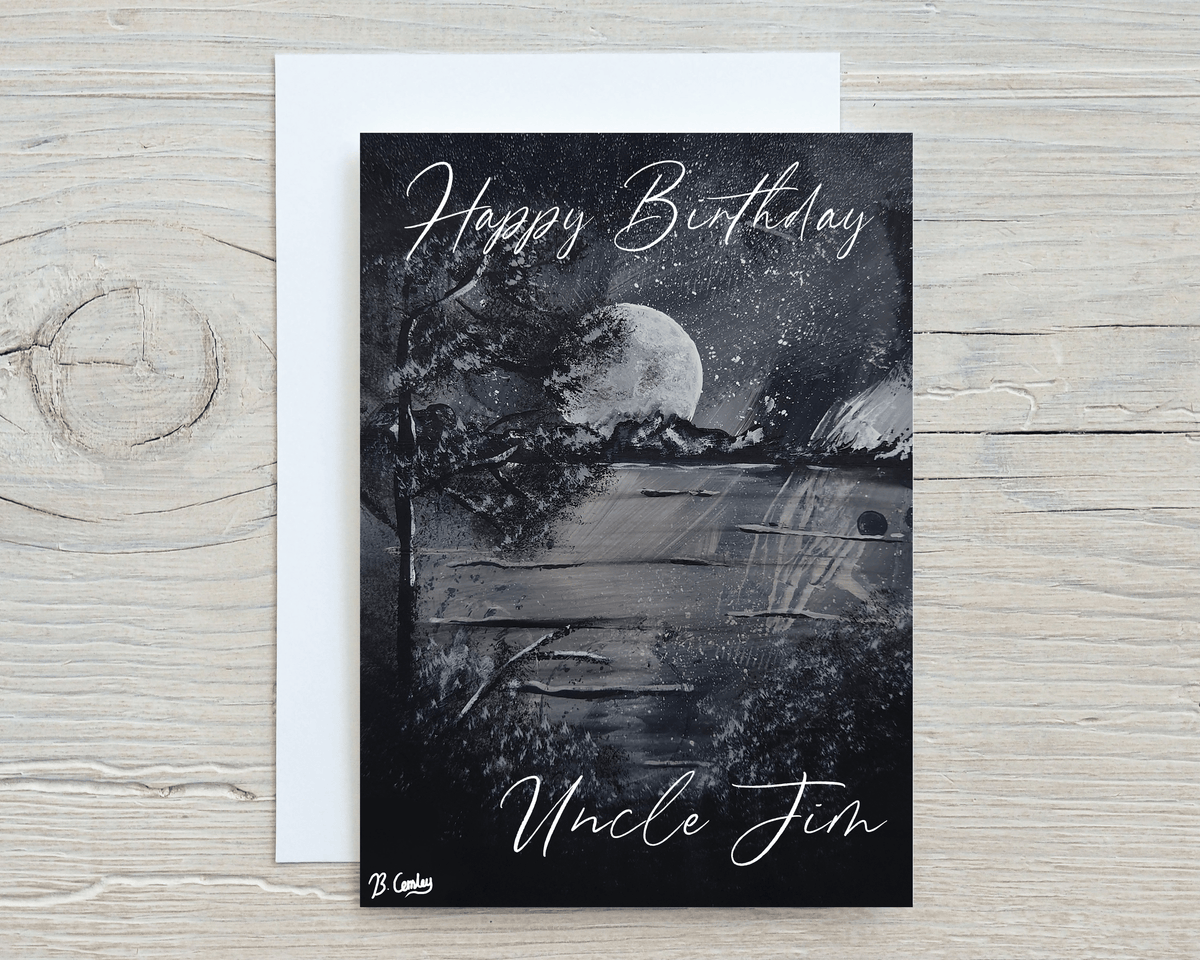 Moon Mountains Greetings Card, can be personalised - Rainbowprint.uk