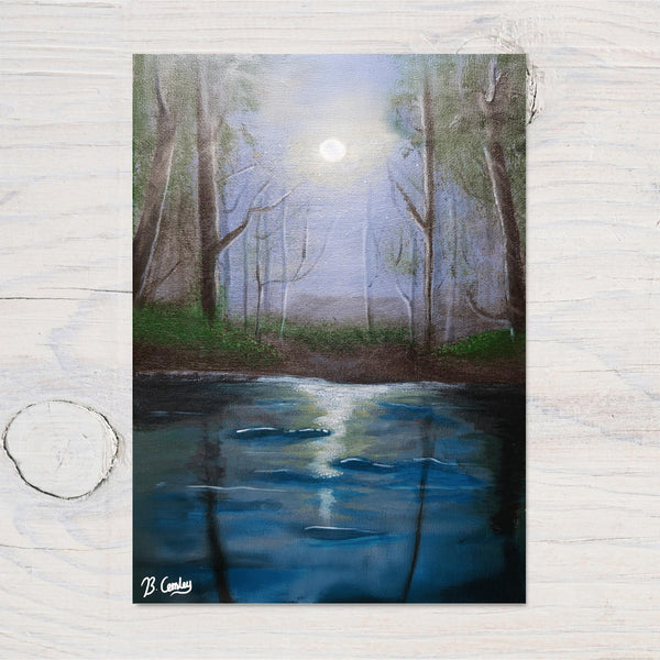Moonlight Swamp Original Art Canvas painted on 20x20cm canvas - Rainbowprint.uk