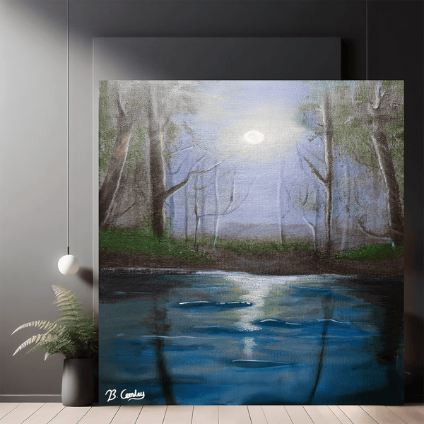 "Moonlight Swamp" Original Canvas painted on 20x20cm canvas - Rainbowprint.uk