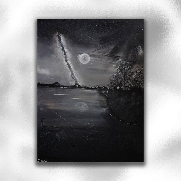 Moonlight Walk Original Painted Canvas 20x20x1.5cm - Rainbowprint.uk
