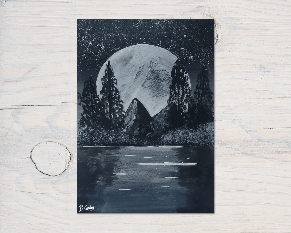 Mountain Moon A5 Greetings Card, can be personalised - Rainbowprint.uk