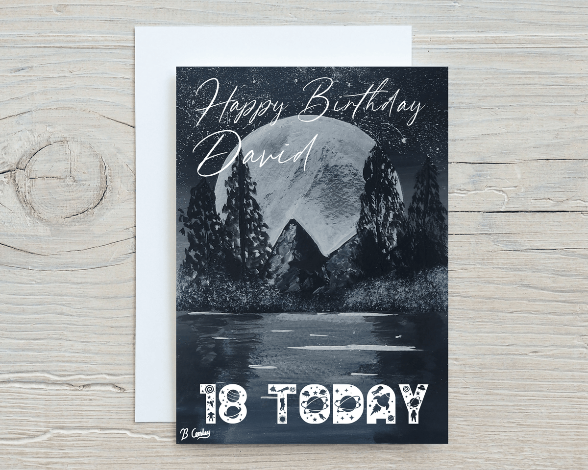 Mountain Moon A5 Greetings Card, can be personalised - Rainbowprint.uk