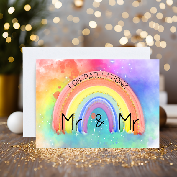 Mr & Mr Congratulations Personalised Greetings Card: LGBTQ - Rainbowprint.uk