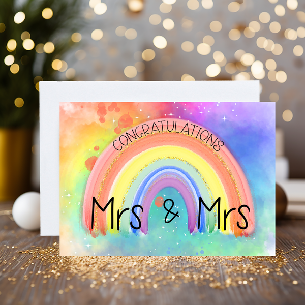 Mrs & Mrs Congratulations Personalised Greetings Card LGBTQ - Rainbowprint.uk