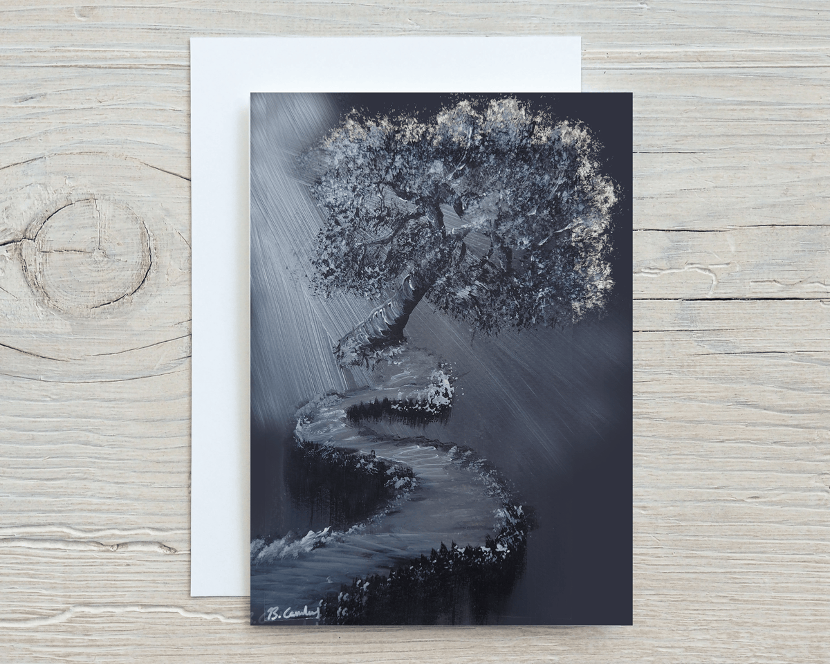 Mysterious Tree Ledge A5 Glossy Greetings Card, can be personalised - Rainbowprint.uk
