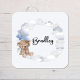 New Baby Bear Blue Design Coaster personalised with any Wording, Message - ideal gift - Rainbowprint.uk