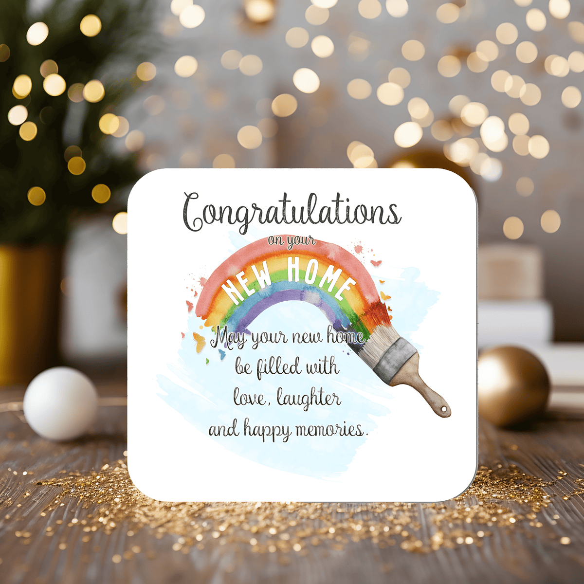 New Home Congratulations Coaster personalised with any wording - Rainbowprint.uk