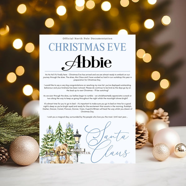 North Pole "Christmas Eve" Certificate signed by Santa Claus personalised 2025 Keepsake, help them believe in Santa, choose of 2 colours! - Rainbowprint.uk