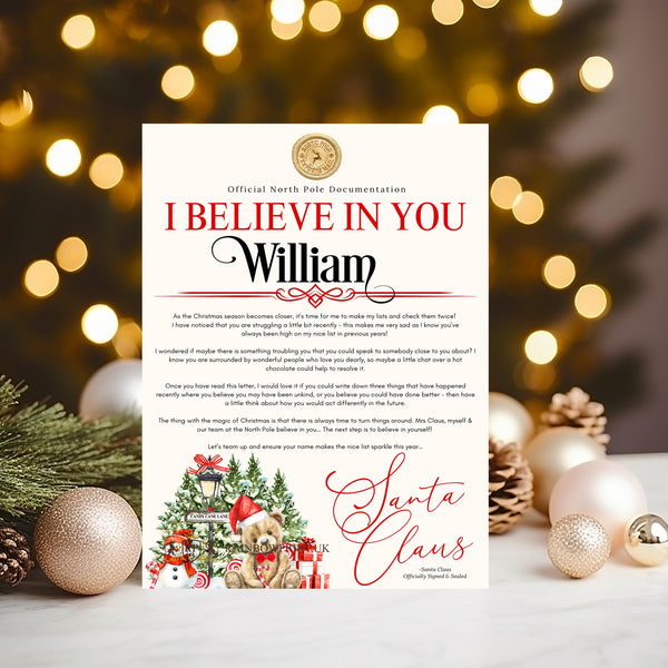 North Pole "I Believe In You" Certificate signed by Santa Claus - personalised 2025 Keepsake - help them believe in Santa! - Rainbowprint.uk