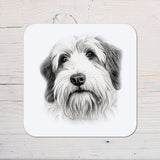 Old English Collie Dog Coaster: personalised with any wording - Rainbowprint.uk