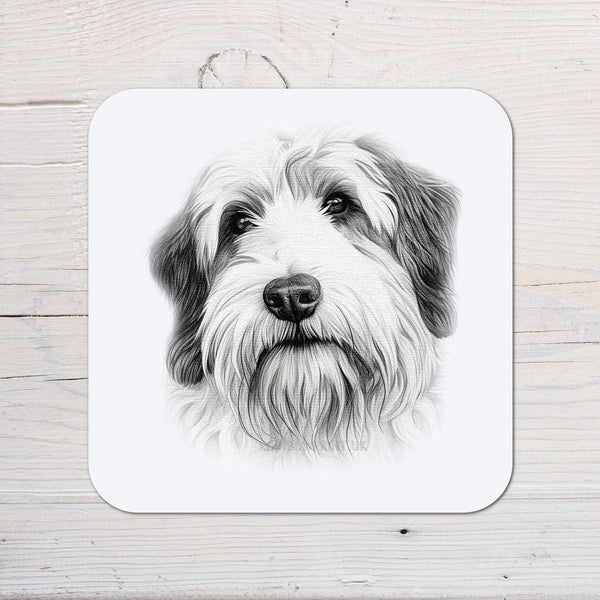 Old English Collie Dog Coaster: personalised with any wording - Rainbowprint.uk