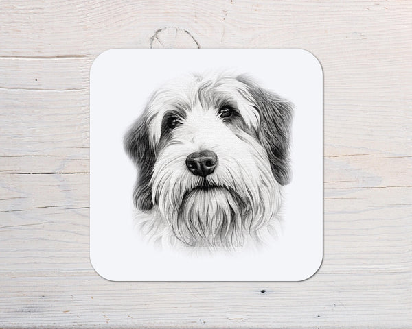 Old English Collie Dog Coaster: personalised with any wording - Rainbowprint.uk