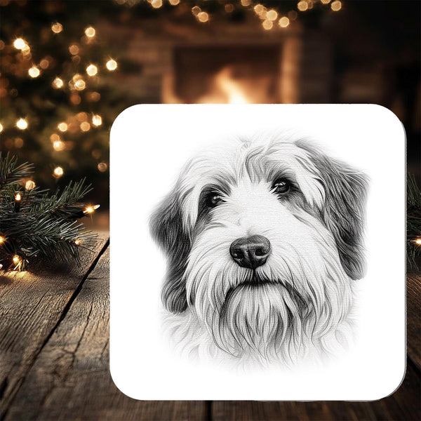 Old English Collie Dog Coaster: personalised with any wording - Rainbowprint.uk