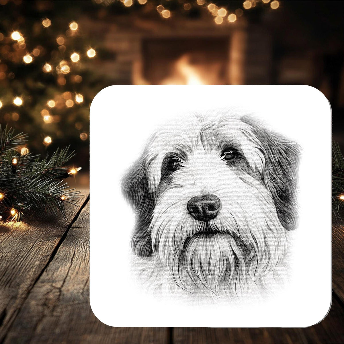 Old English Sheep Dog Coaster Gift: personalised with any wording - Rainbowprint.uk