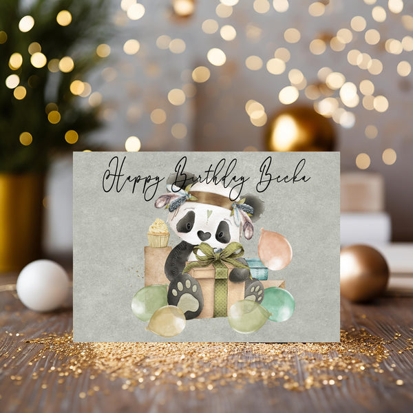 Panda Birthday Card: can be personalised - Rainbowprint.uk