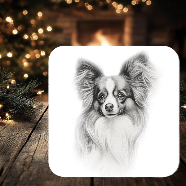 Papillion Dog Coaster Gift: personalised with any wording - Rainbowprint.uk