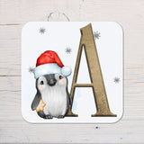 Penguin Christmas Coaster with Initial - Rainbowprint.uk