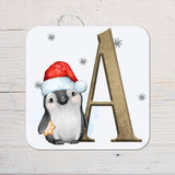 Penguin Christmas Coaster with Initial, ideal for Dinner Table - Rainbowprint.uk