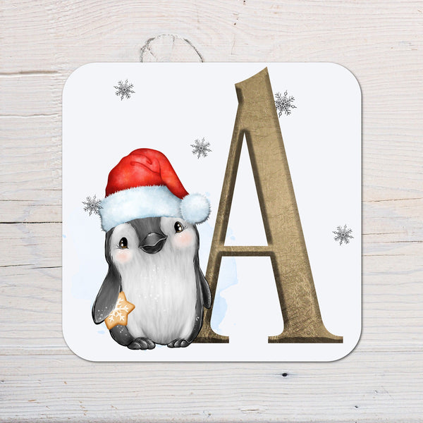 Penguin Christmas Coaster with Initial, ideal for Dinner Table - Rainbowprint.uk