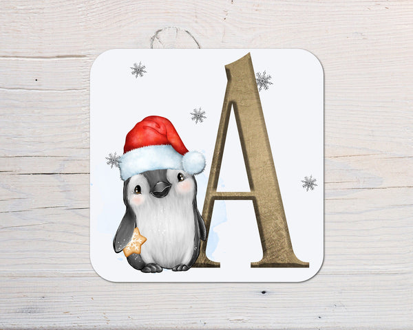 Penguin Christmas Coaster with Initial, ideal for Dinner Table - Rainbowprint.uk