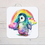 Penguin Rainbow Coaster Gift: personalised with any wording or name - Rainbowprint.uk