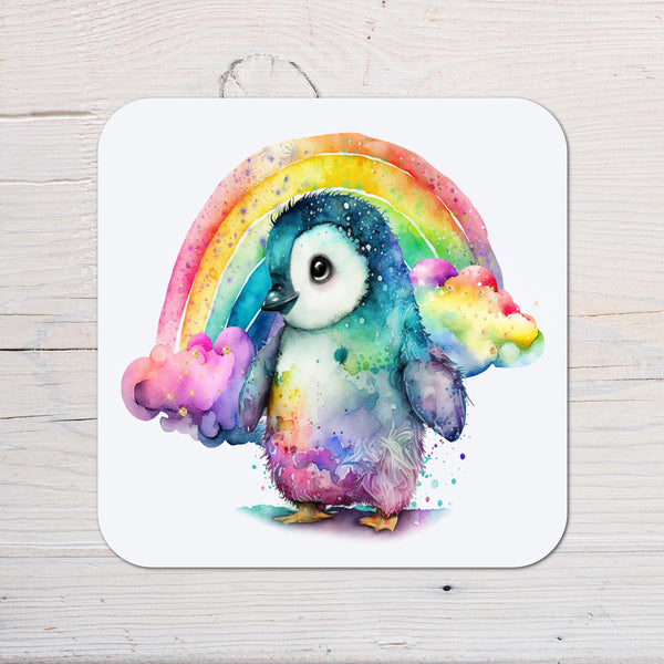 Penguin Rainbow Coaster Gift: personalised with any wording or name - Rainbowprint.uk
