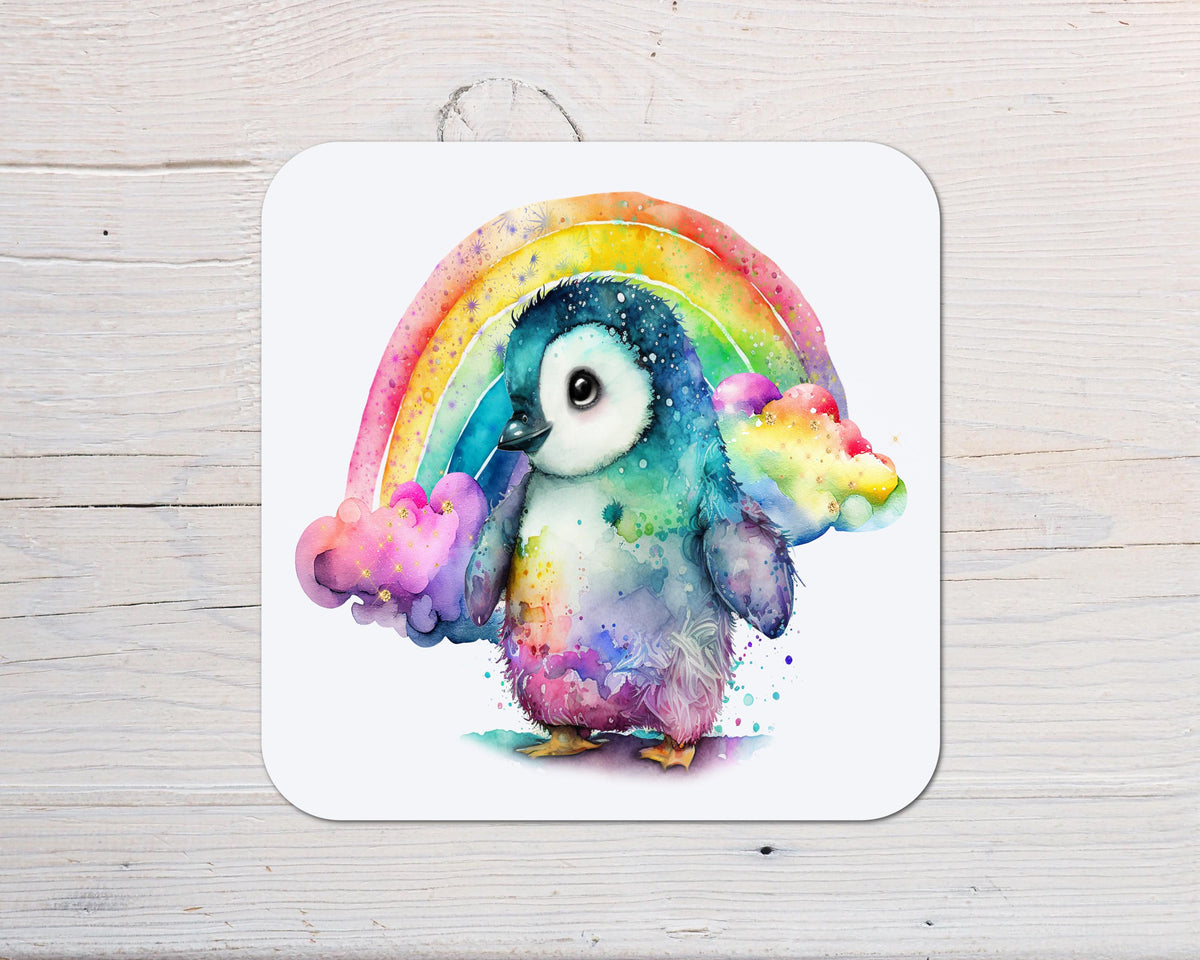 Penguin Rainbow Coaster Gift: personalised with any wording or name - Rainbowprint.uk