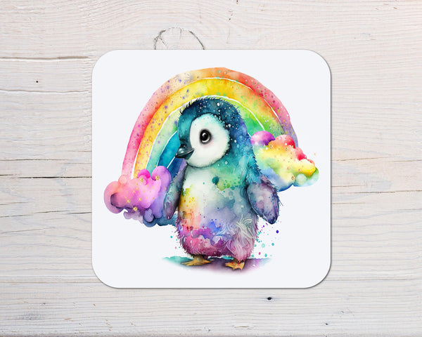 Penguin Rainbow Coaster Gift: personalised with any wording or name - Rainbowprint.uk