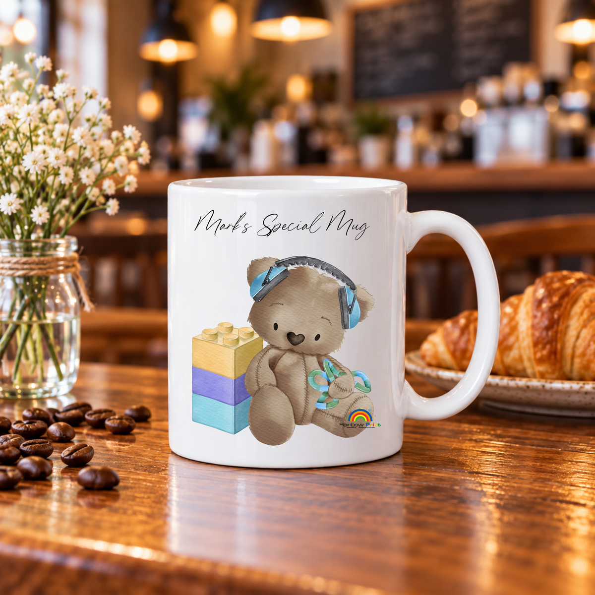 Personalised Autism Sensory Bear Mug, Custom Name or Message, 11oz Cer