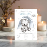 Personalised Baby Birth Art: Teddy Bear Nursery Decor, Pink or Blue, Gift - Rainbowprint.uk