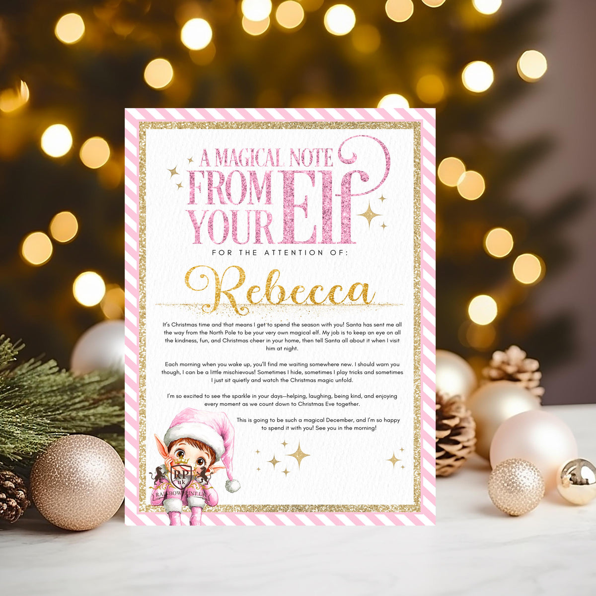 Personalised Elf Note Certificate - Christmas Keepsake - Rainbowprint.uk