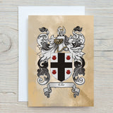 Personalised family crest card with coat of arms design on a beige background from rainbowprint
