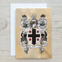 Personalised family crest card with coat of arms design on a beige background from rainbowprint