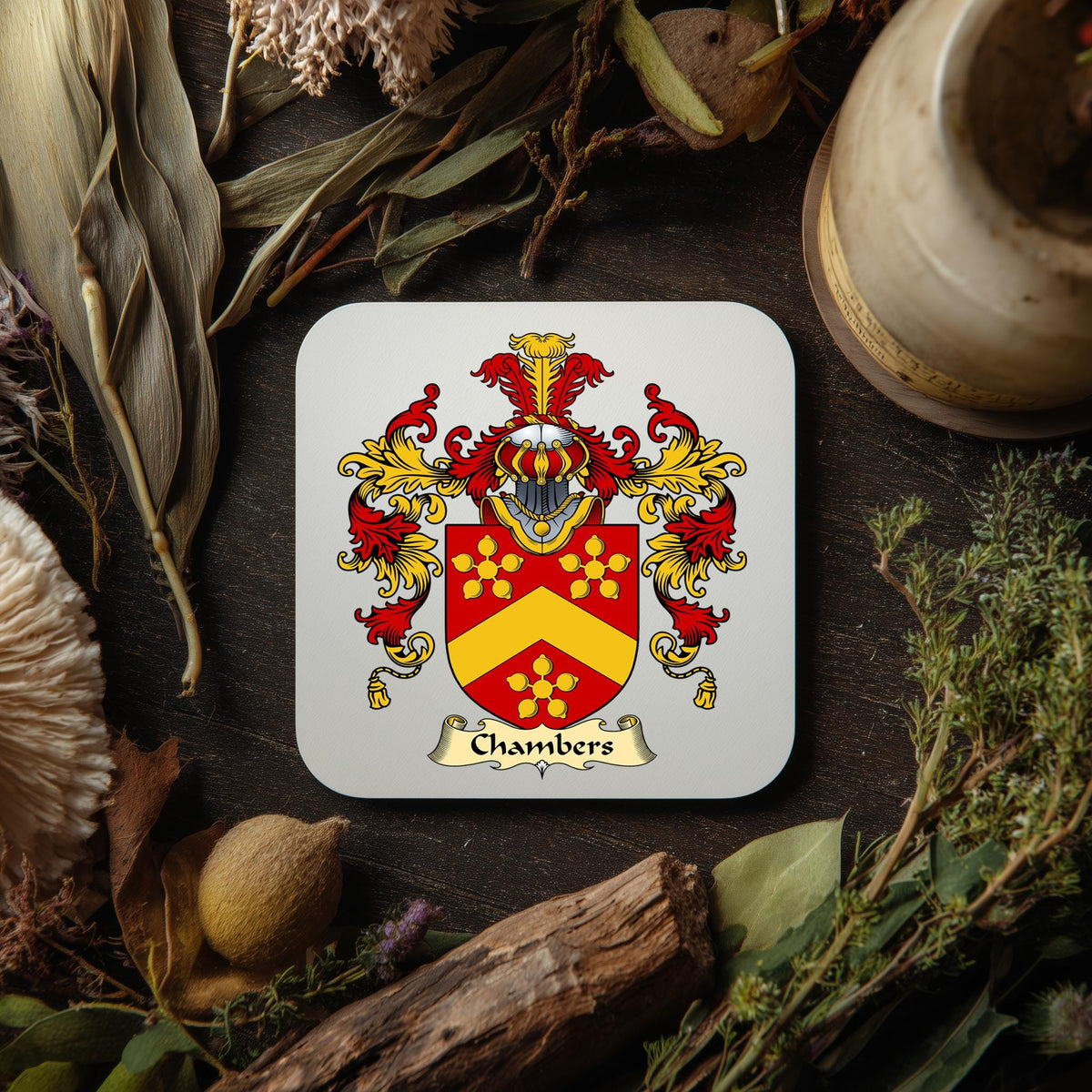 Personalised Family Crest Coaster: Heraldry Art, Surname Gift - Rainbowprint.uk