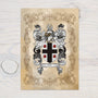 Personalised family crest print by rainbowprintshop featuring ornate decorative vintage design on aged paper