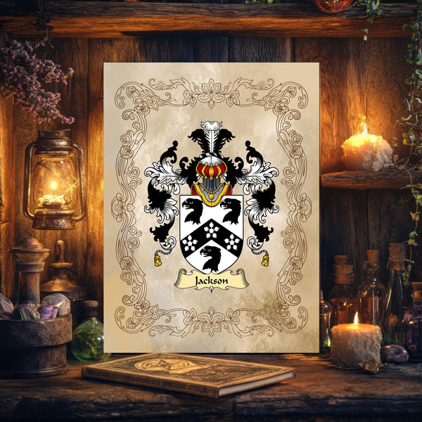 Personalised Family Crest Print: Framed Surname History, Heraldry Art, Ideal Gift - Rainbowprint.uk