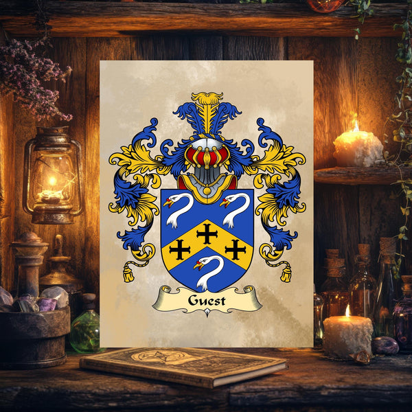 Personalised Family Crest Print: Surname History, Heraldry Art - A4 Keepsake, unframed - Rainbowprint.uk