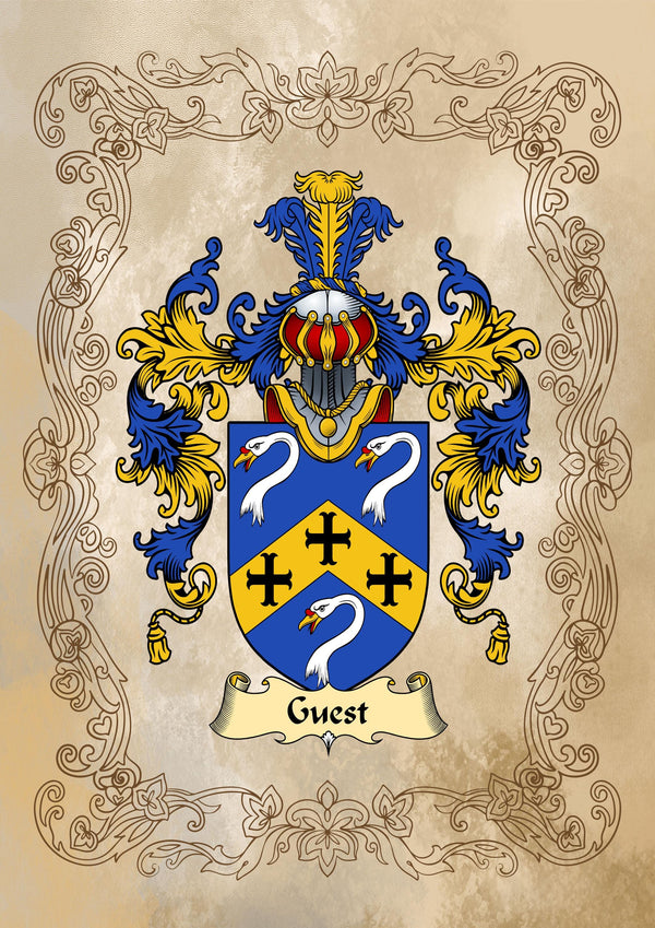 Personalised Family Crest Print: Surname History, Heraldry Art, unframed, Ideal Christmas Gift - Rainbowprint.uk