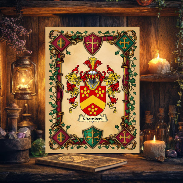 Personalised Family Crest & Surname History Print: Unique Heritage Christmas Gift, unframed - Rainbowprint.uk